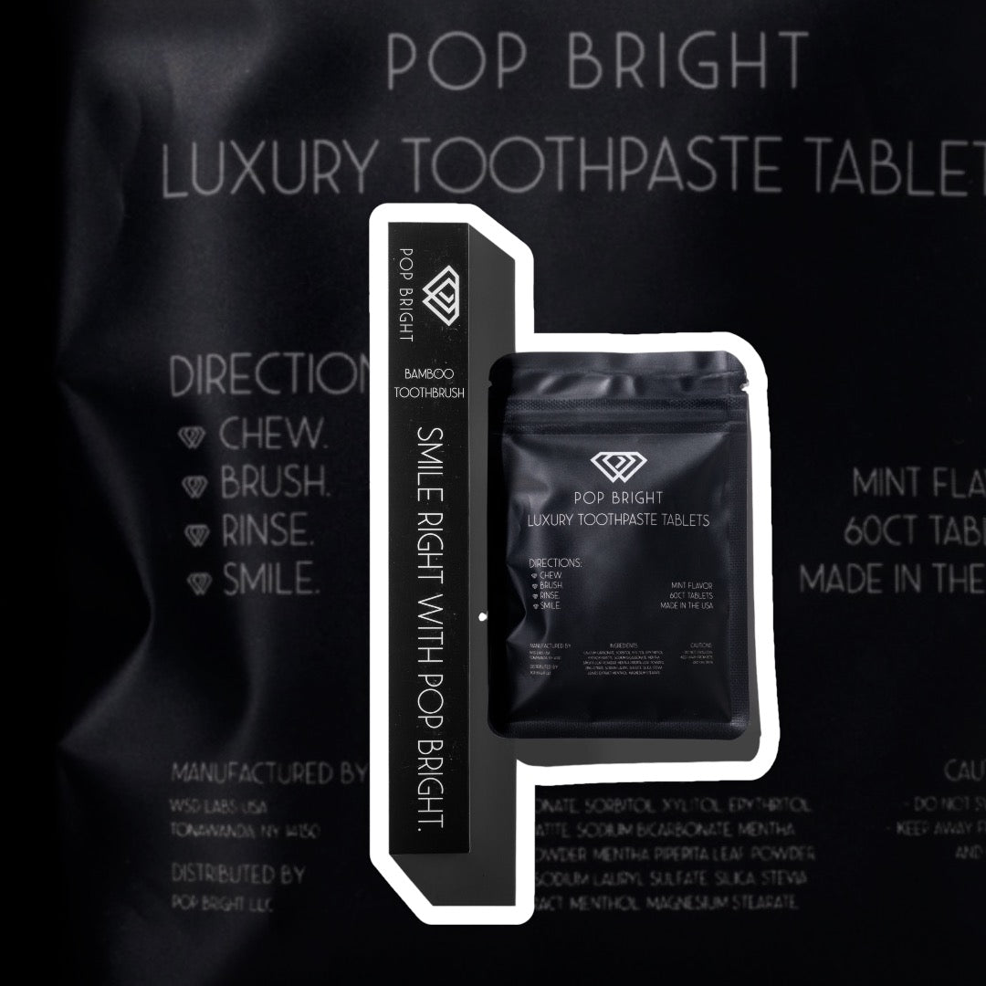 Pop Bright best-selling toothpaste tablets showcased in sleek, eco-friendly packaging, representing a modern alternative to traditional toothpaste.